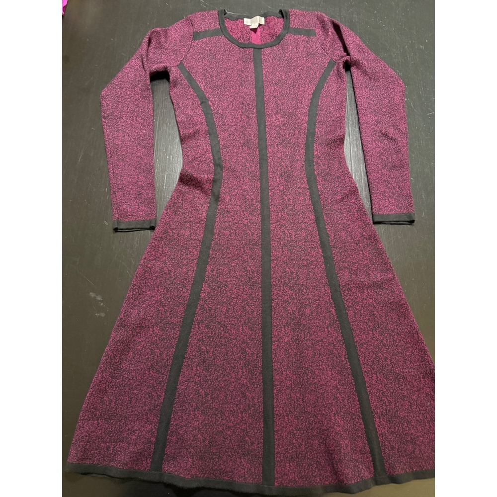 London Times Womens Burgundy Black Marled Knit Fit Flare Sweater Dress Size S